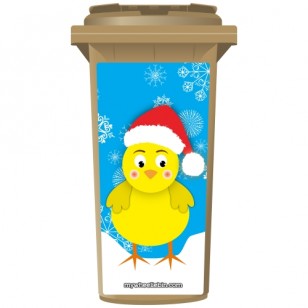 Christmas Chick In A Santa Hat Wheelie Bin Sticker Panel